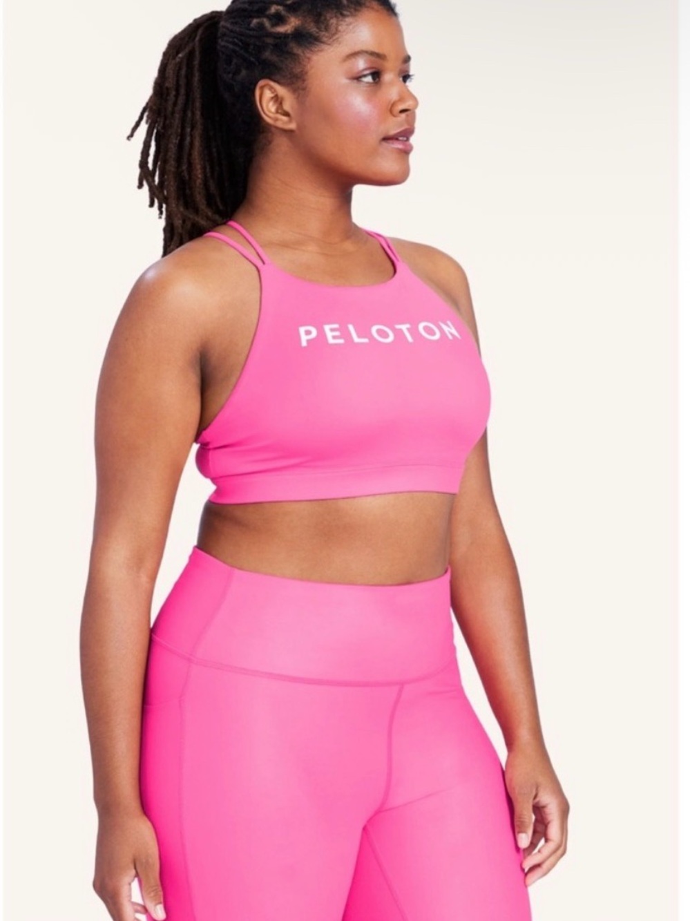 Peloton Cadent High Neck Cire Strappy Sports Bra M Pink